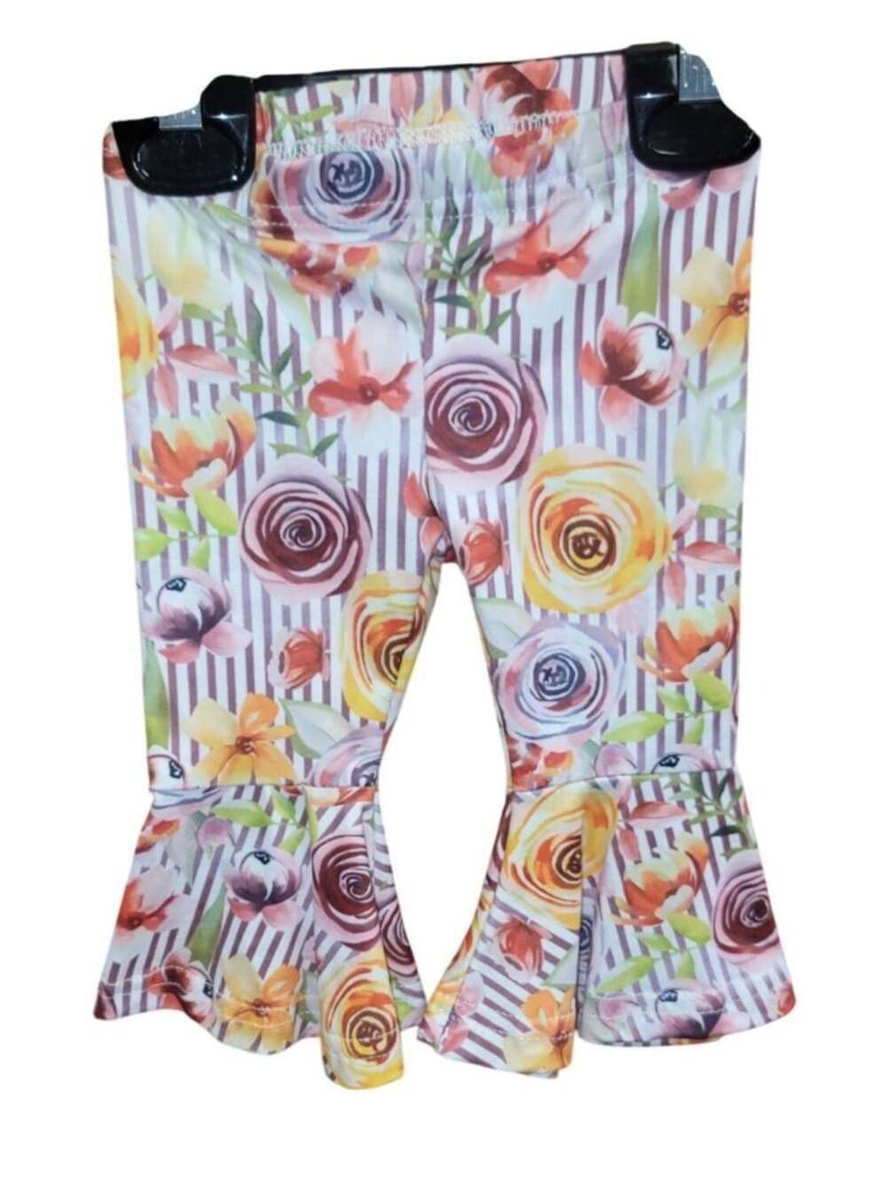 Baby Girls Floral Bell-Bottom Pants 3-6 Months Boutique Striped Ruffle Leggings - Picture 2 of 4